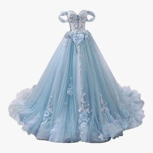Ballroom Gown Off-The-Shoulder Sleeveless Applique Sweep/Brush Train Quinceañera